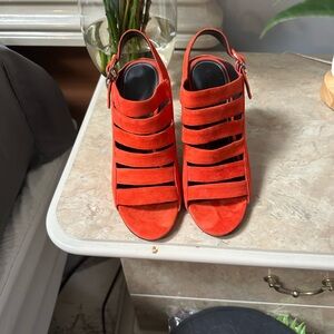 Kendall & Kylie Shoes Sandals Mia Strappy High Heels Orange Suede CROSS POSTED